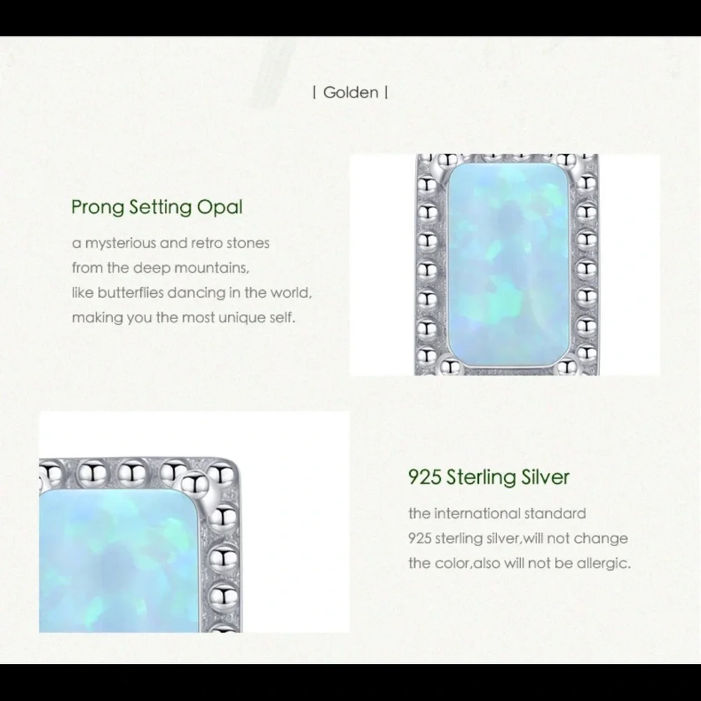 🌟HP🌟New 925 Sterling Silver Jewelry Set Natural Opal Ring & Earrings size7 - Picture 3 of 15